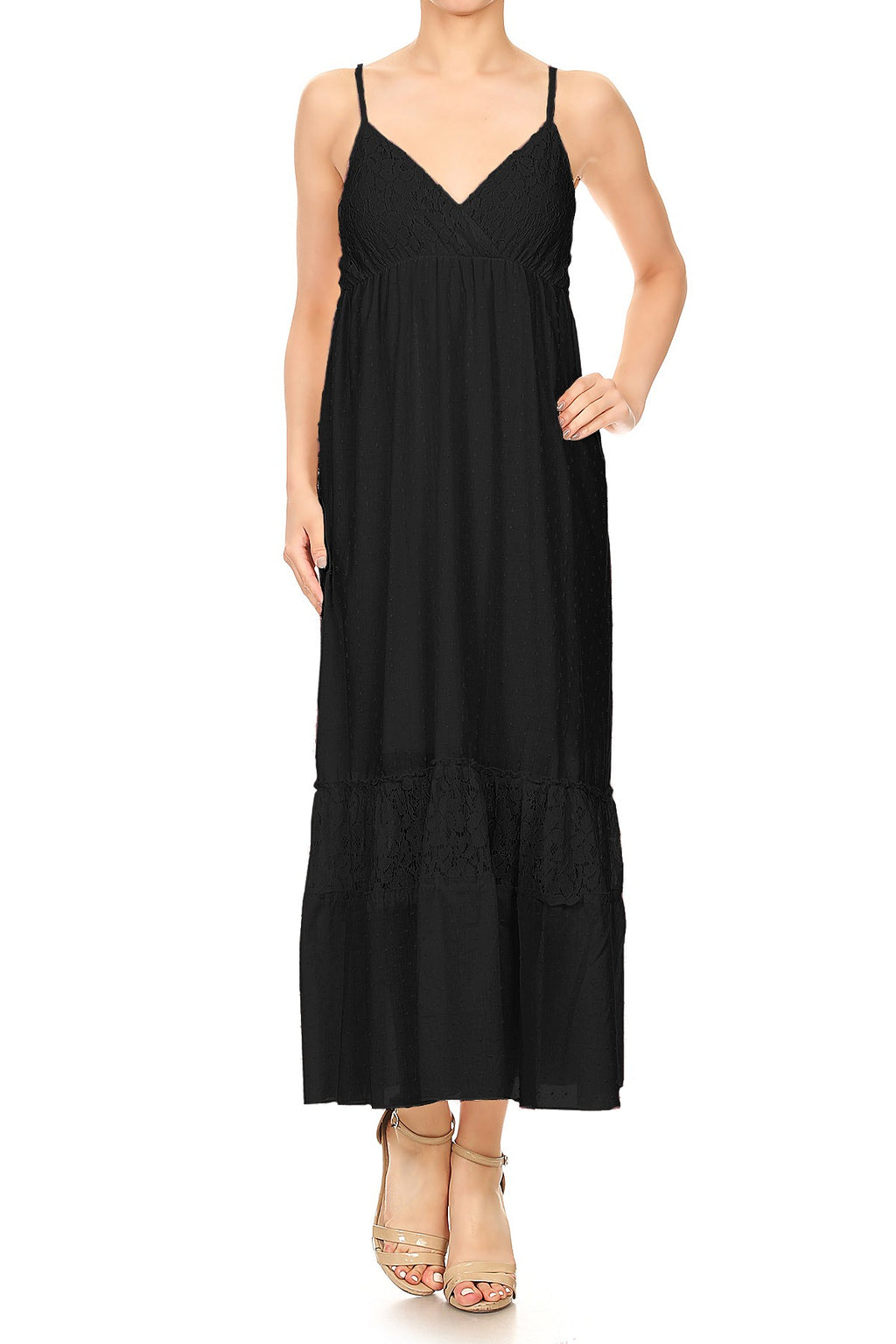 Sweetheart Neckline Clip Dot Lace Maxi Dress