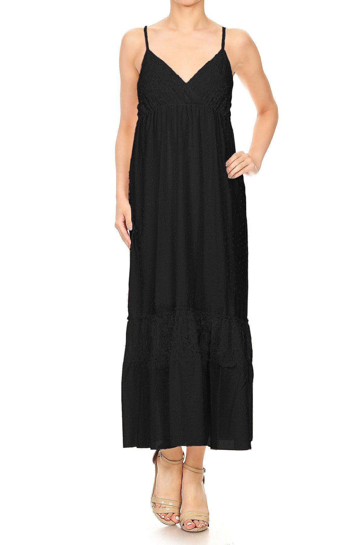 Sweetheart Neckline Clip Dot Lace Maxi Dress