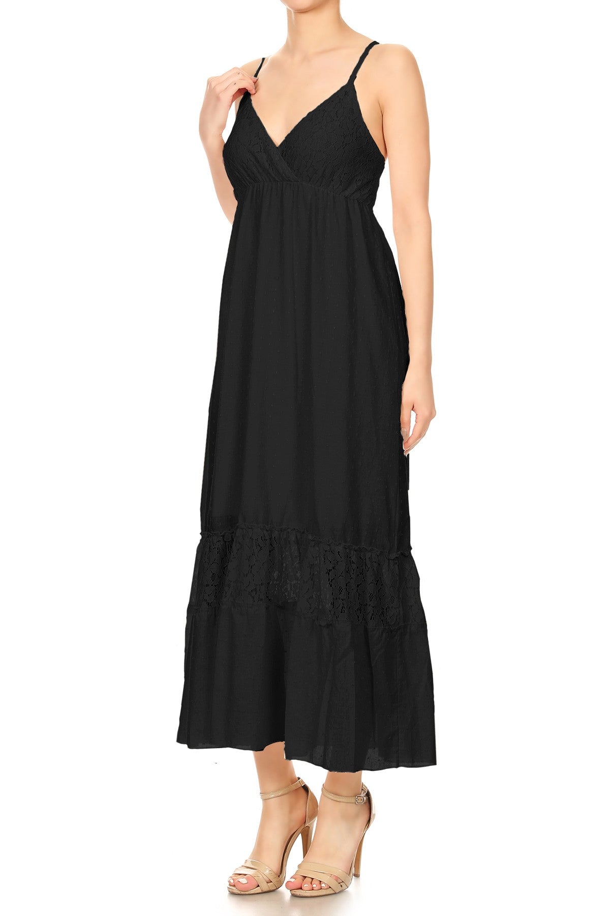 Sweetheart Neckline Clip Dot Lace Maxi Dress