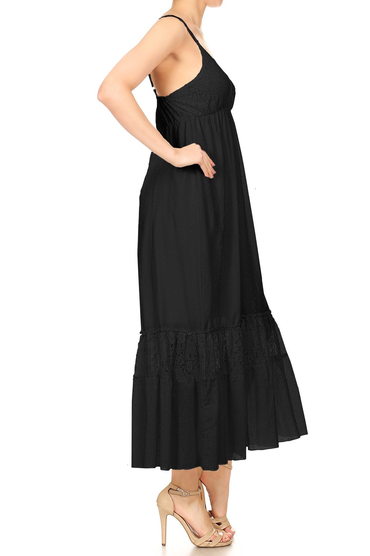 Sweetheart Neckline Clip Dot Lace Maxi Dress