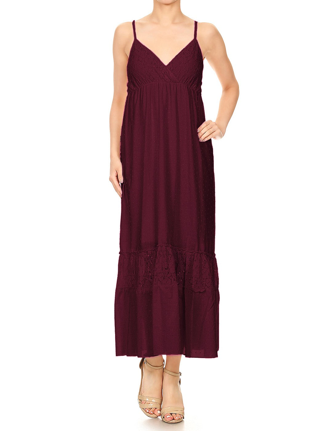 Sweetheart Neckline Clip Dot Lace Maxi Dress