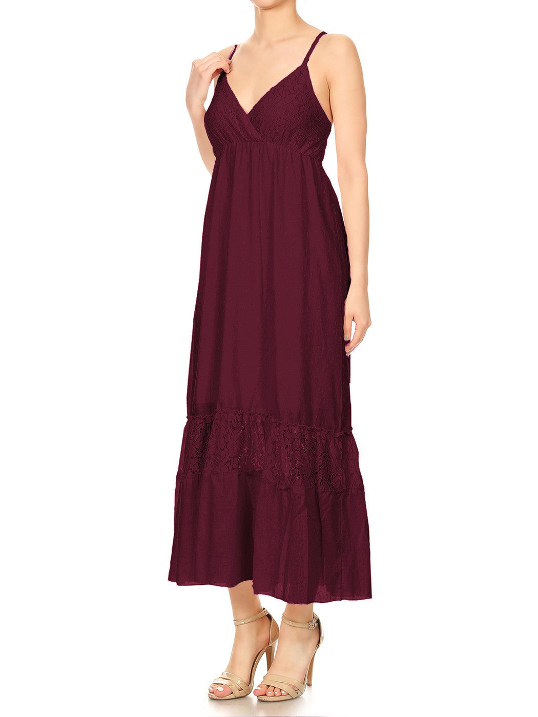 Sweetheart Neckline Clip Dot Lace Maxi Dress