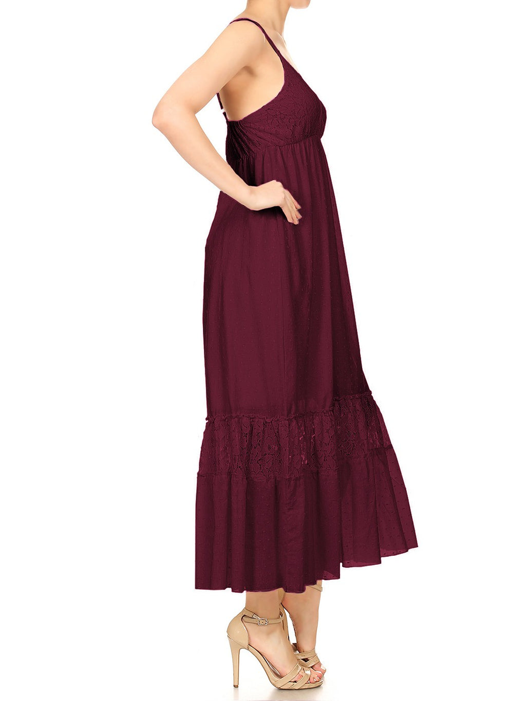 Sweetheart Neckline Clip Dot Lace Maxi Dress