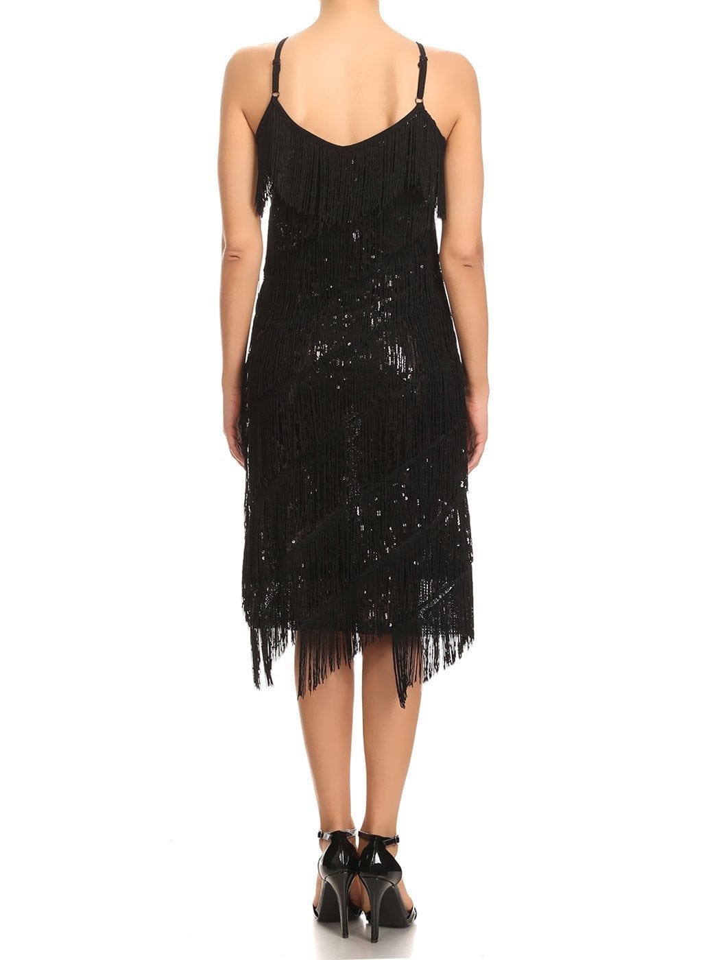 Vestido midi estilo flapper con flecos y lentejuelas