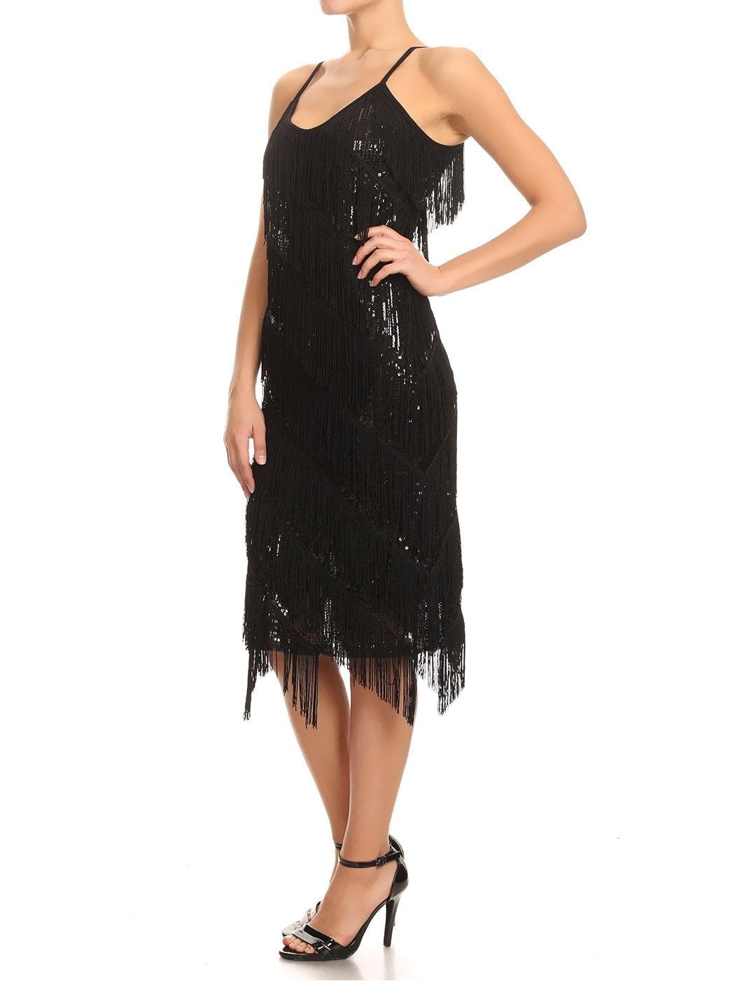 Vestido midi estilo flapper con flecos y lentejuelas