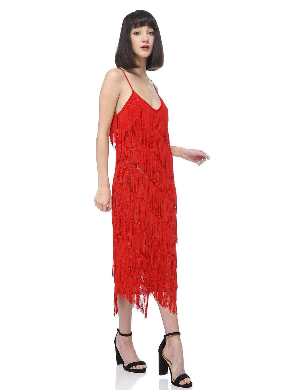 Vestido midi estilo flapper con flecos y lentejuelas