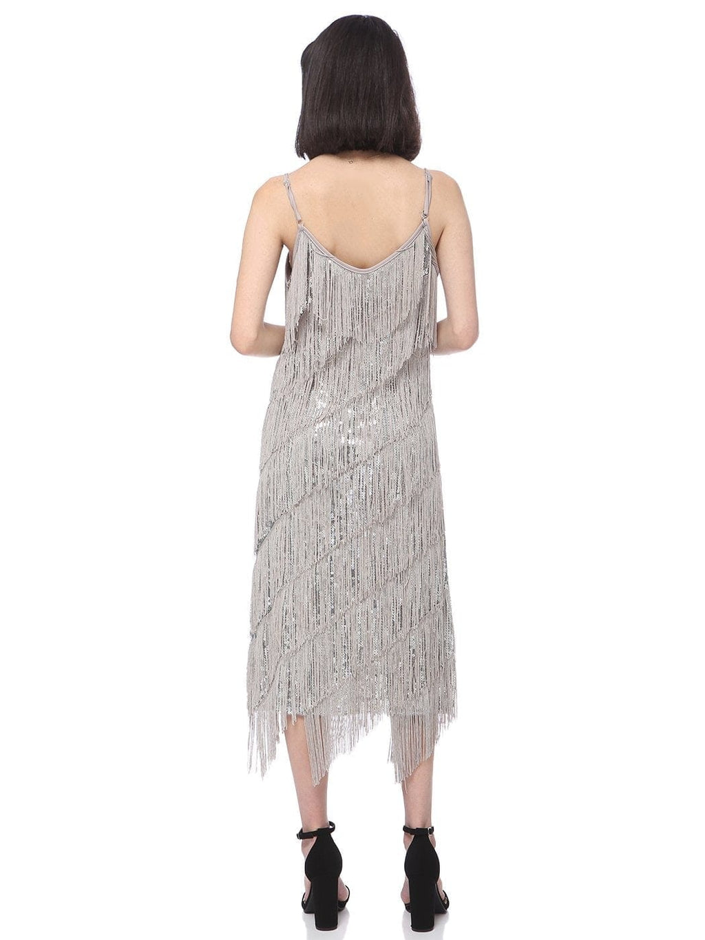 Vestido midi estilo flapper con flecos y lentejuelas