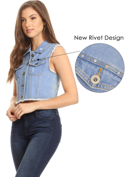Cotton Denim Cropped Vest