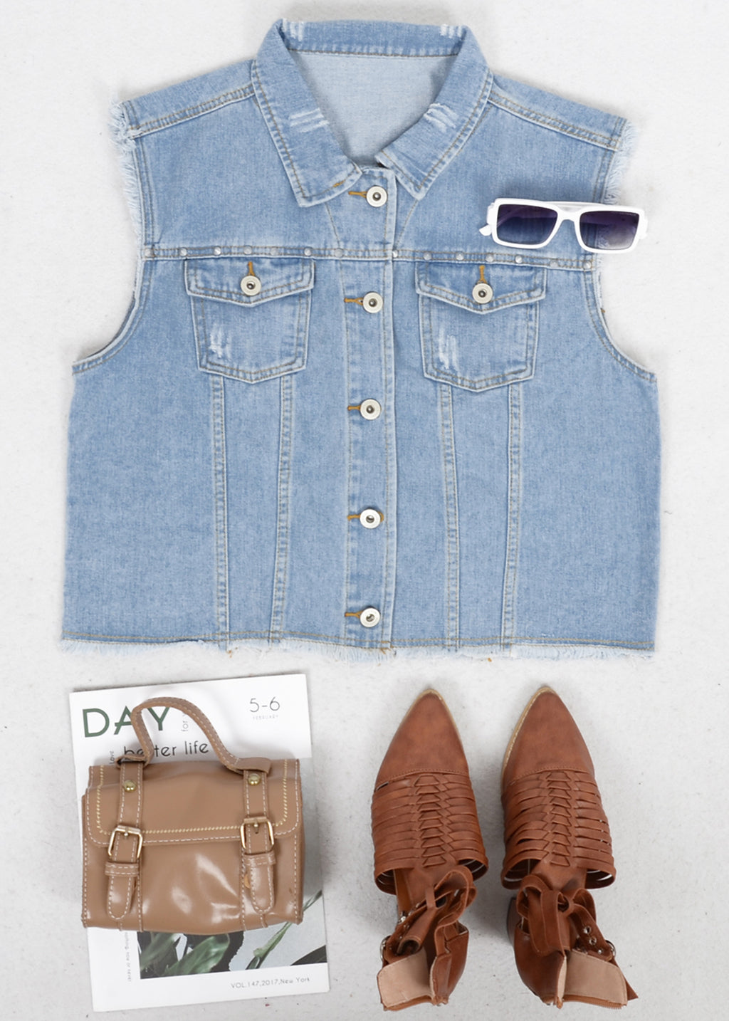 Cotton Denim Cropped Vest