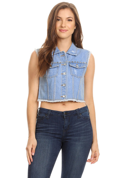 Cotton Denim Cropped Vest