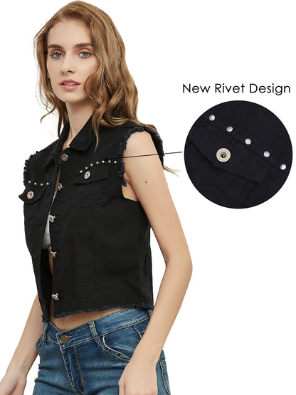 Cotton Denim Cropped Vest
