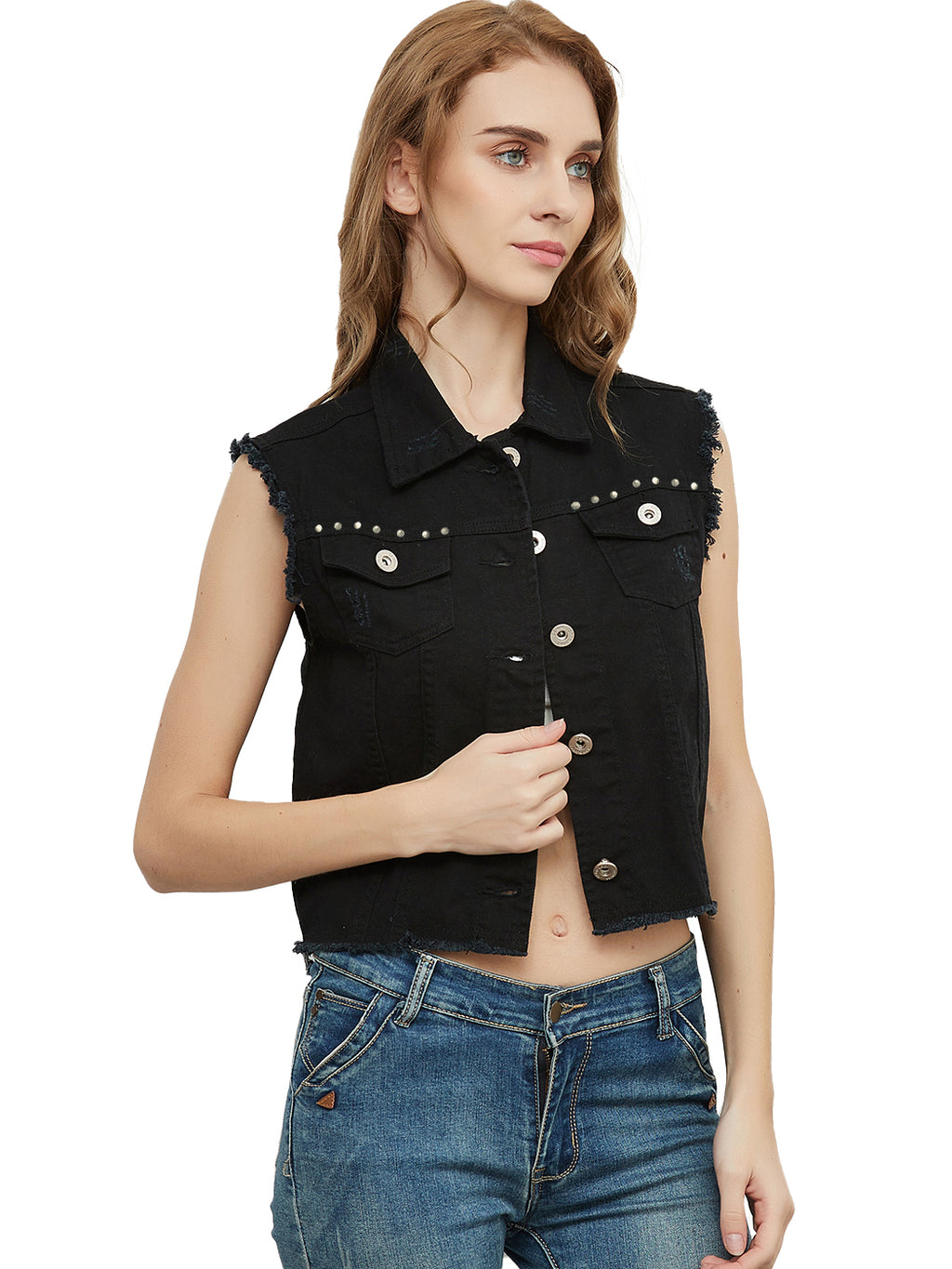 Cotton Denim Cropped Vest