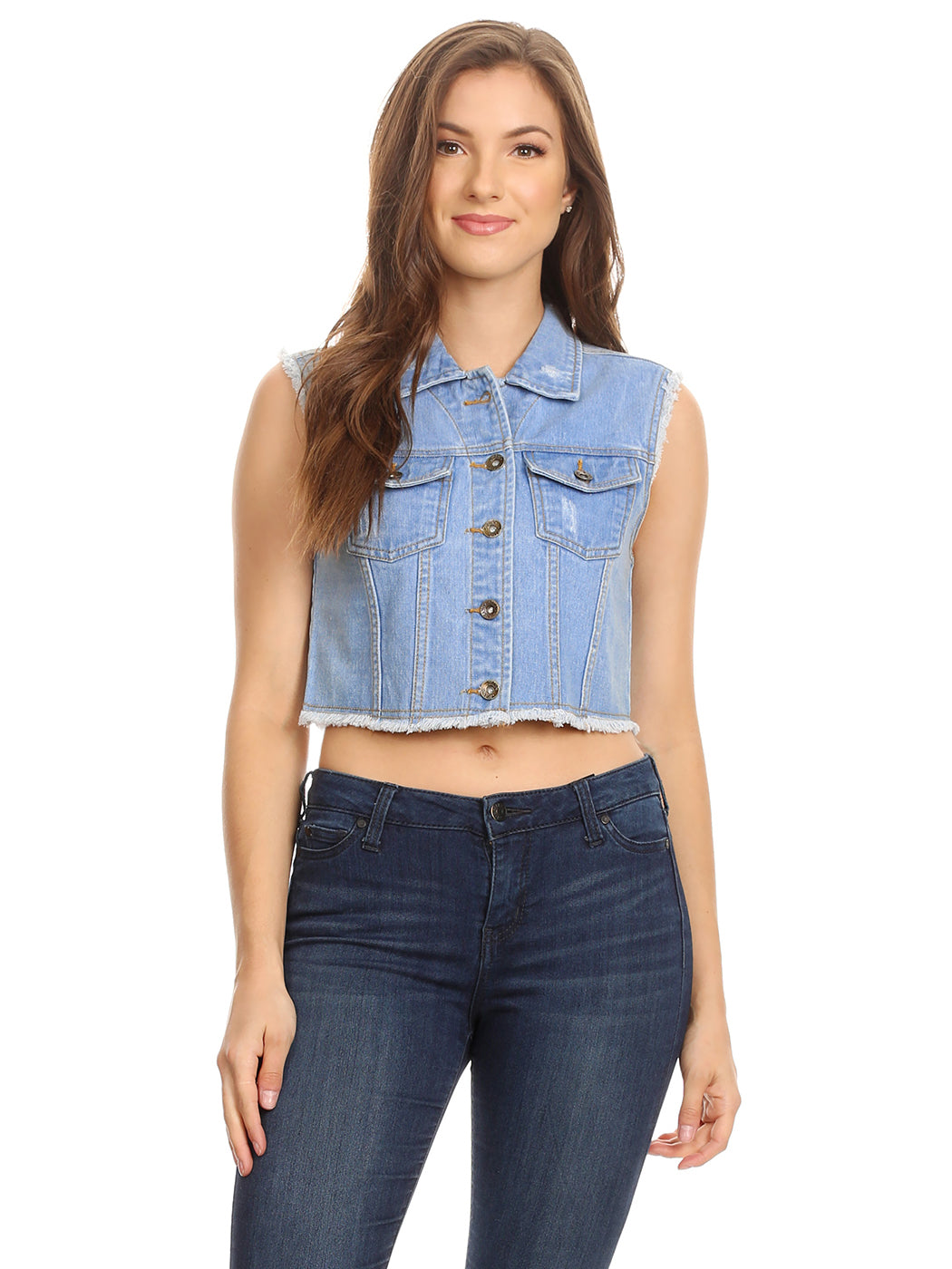 Cotton Denim Cropped Vest