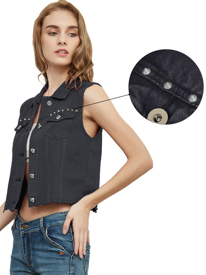 Cotton Denim Cropped Vest