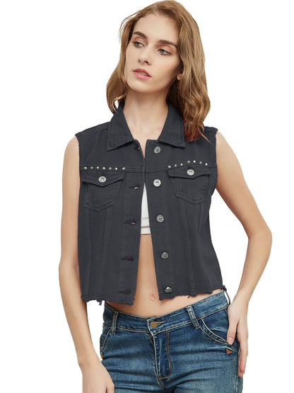 Cotton Denim Cropped Vest