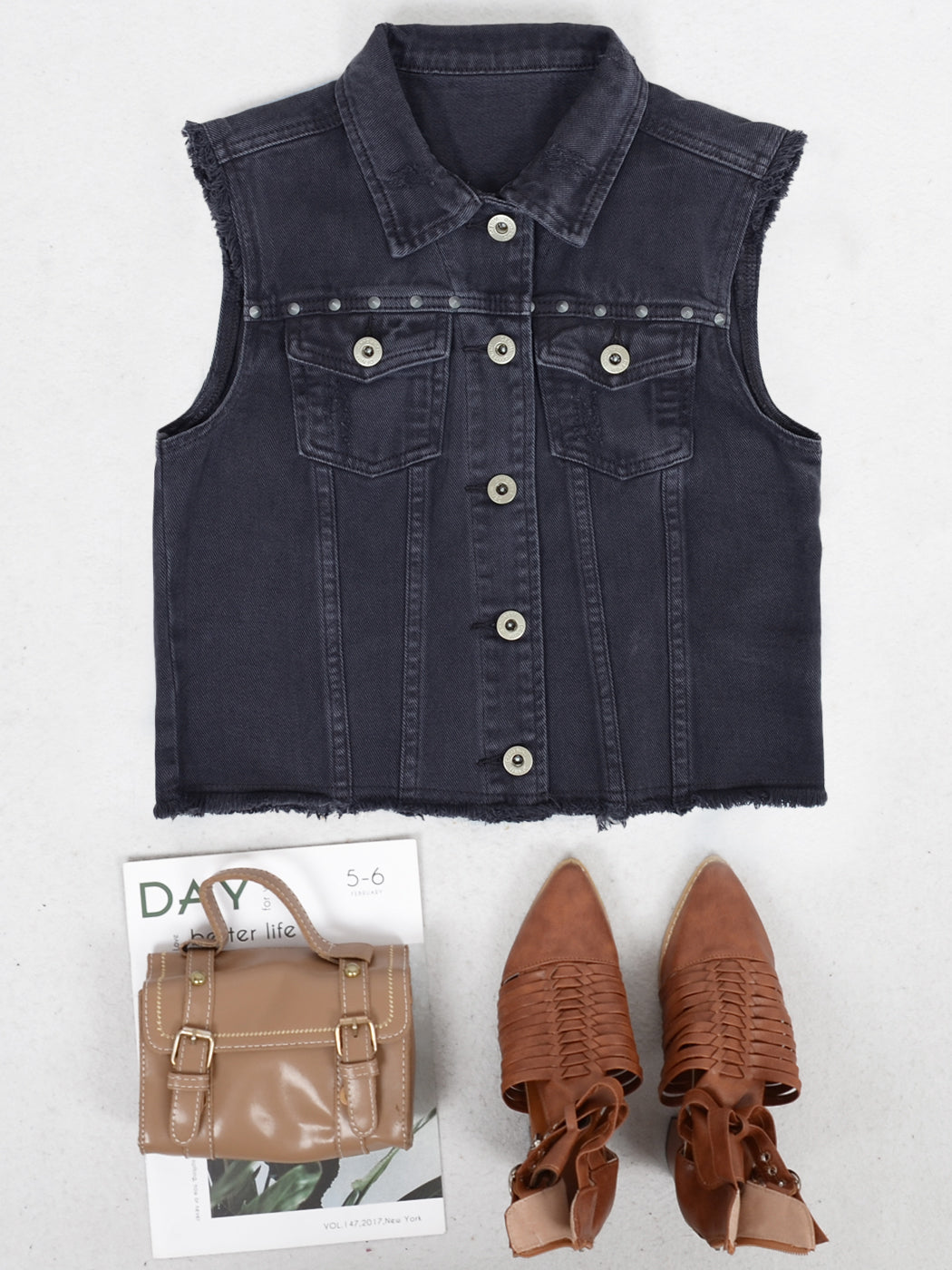 Cotton Denim Cropped Vest