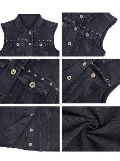 Cotton Denim Cropped Vest