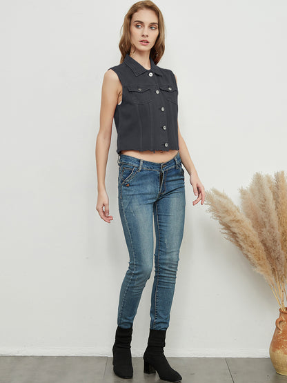 Cotton Denim Cropped Vest