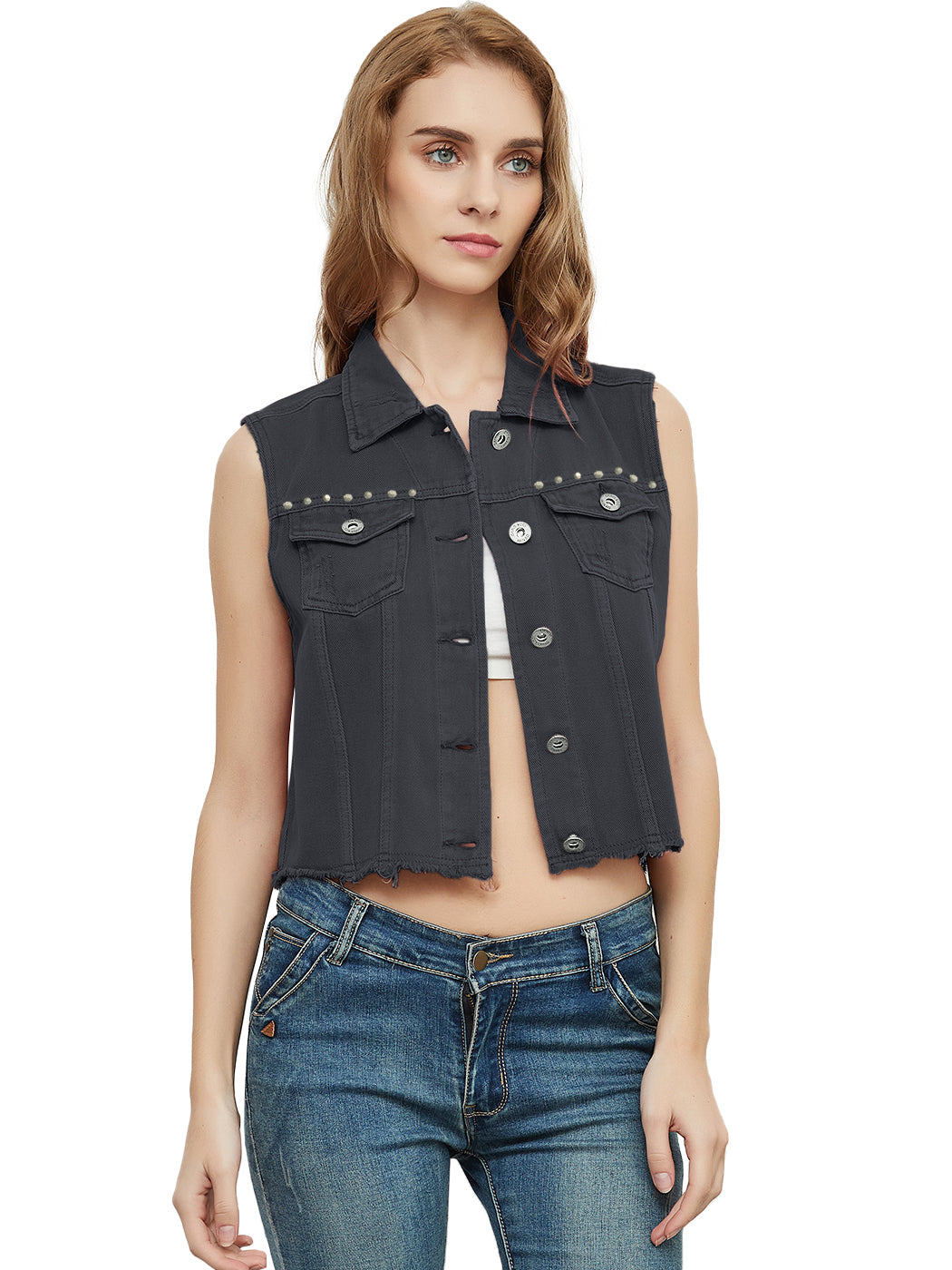 Cotton Denim Cropped Vest