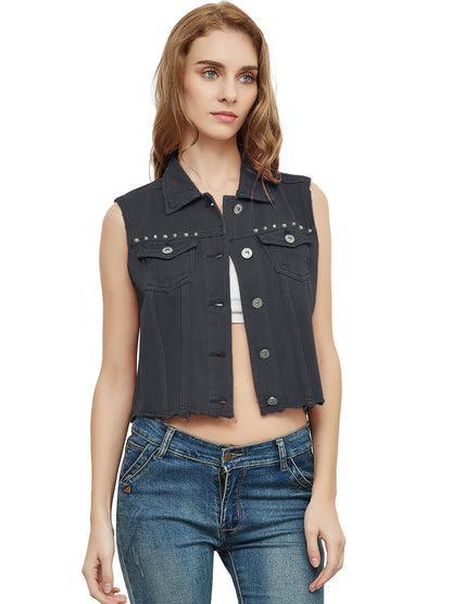 Cotton Denim Cropped Vest