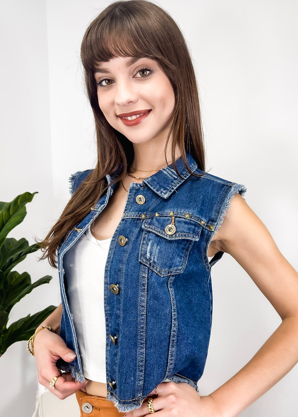 Cotton Denim Cropped Vest