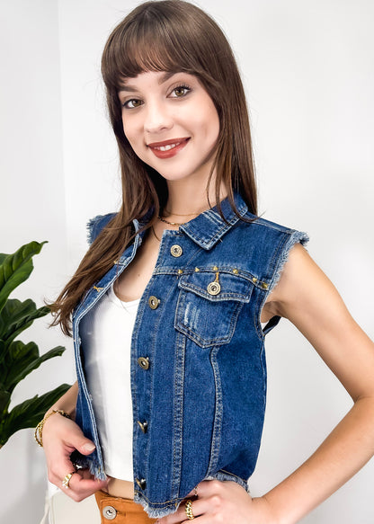 Cotton Denim Cropped Vest
