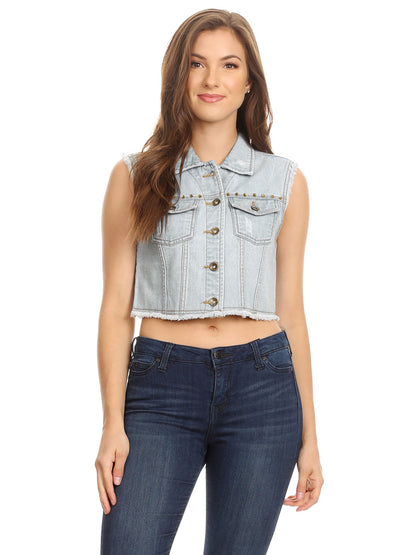 Cotton Denim Cropped Vest