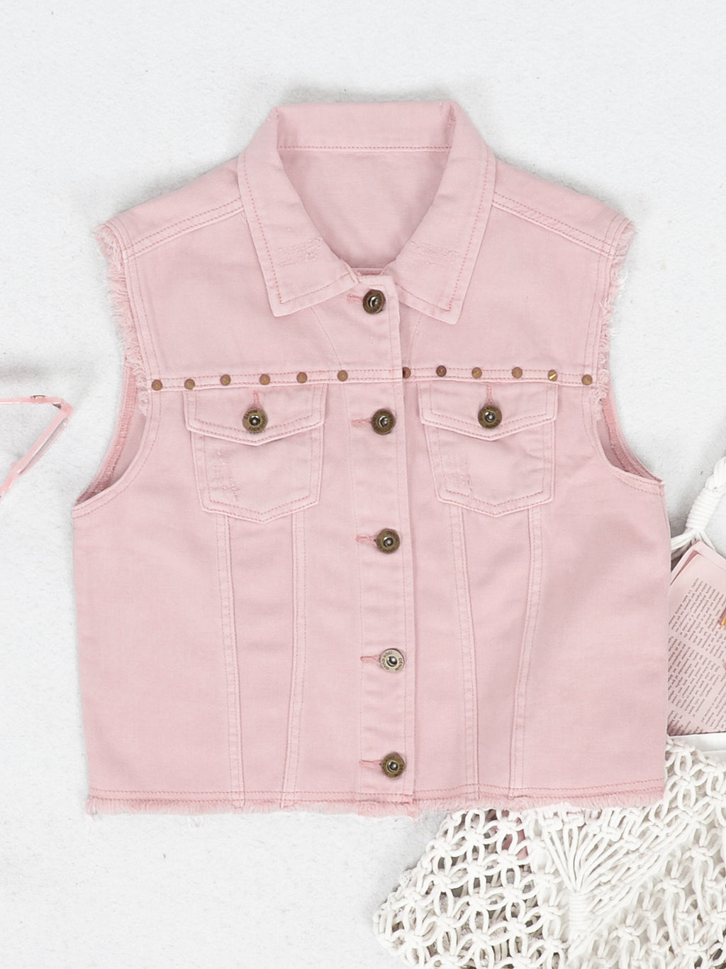 Cotton Denim Cropped Vest