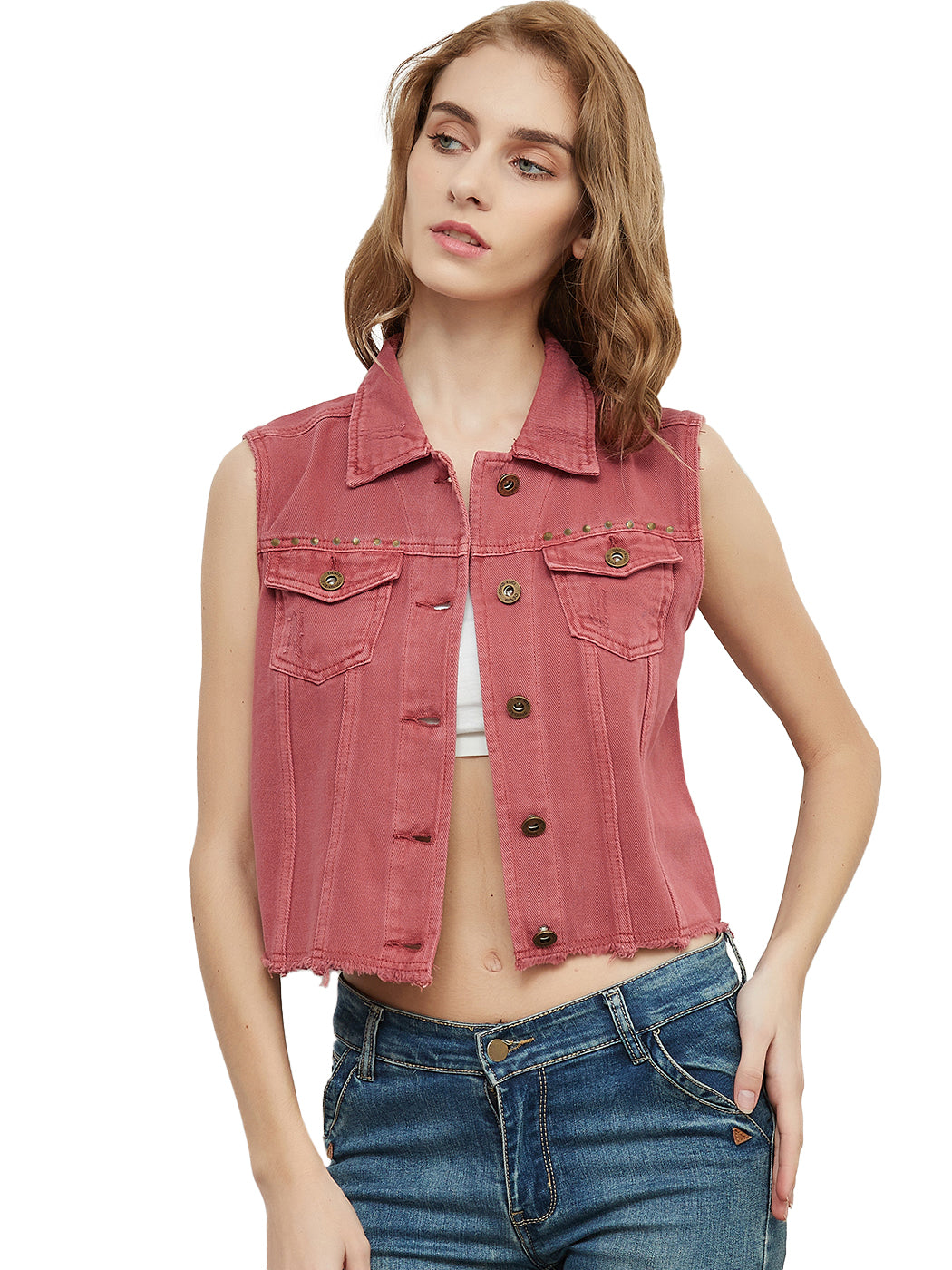 Cotton Denim Cropped Vest