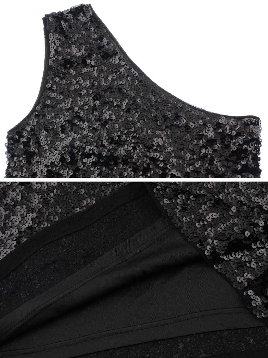 Minivestido de lentejuelas con un solo hombro