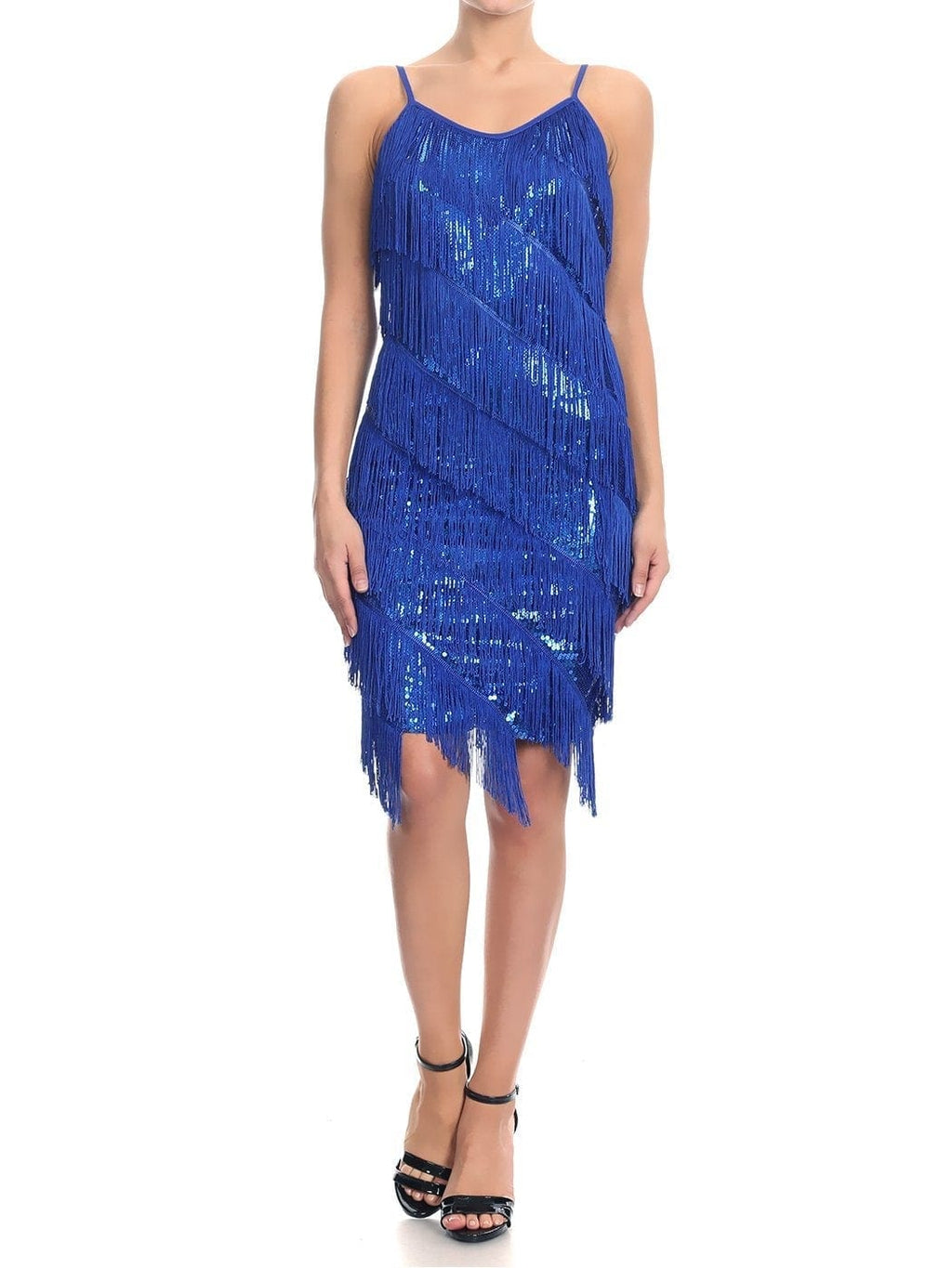 Vestido midi estilo flapper con flecos y lentejuelas
