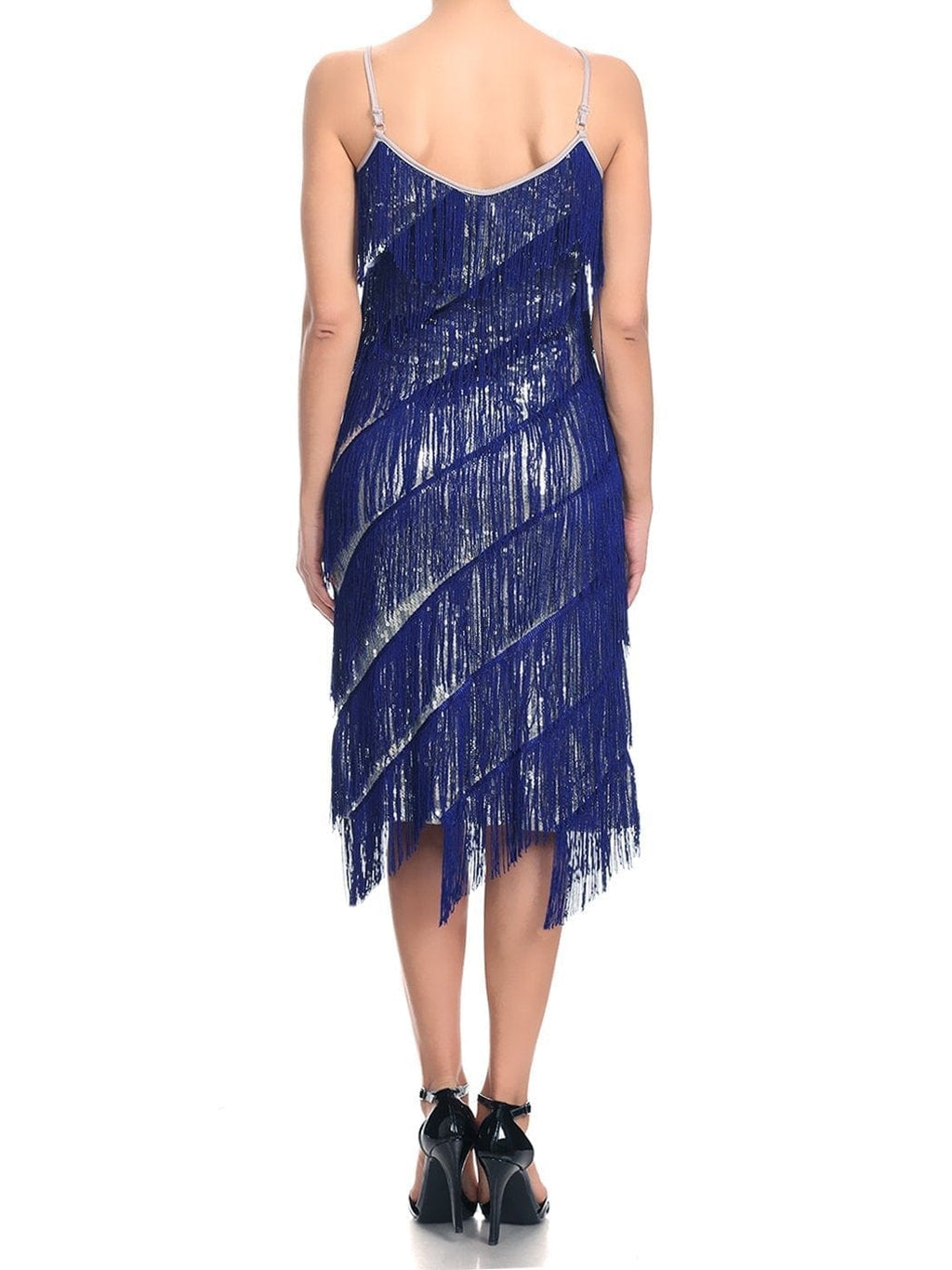 Vestido midi estilo flapper con flecos y lentejuelas