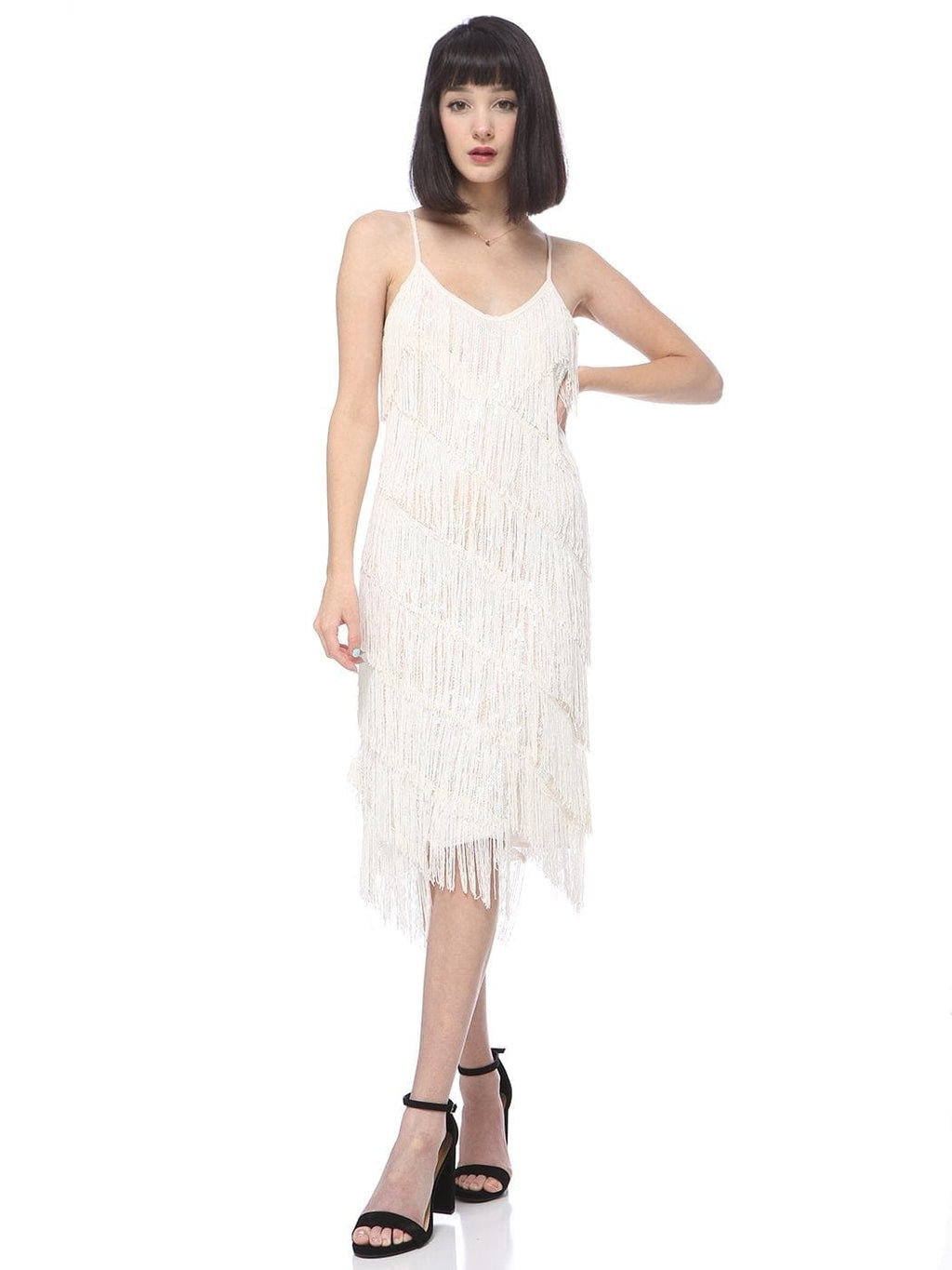 Vestido midi estilo flapper con flecos y lentejuelas