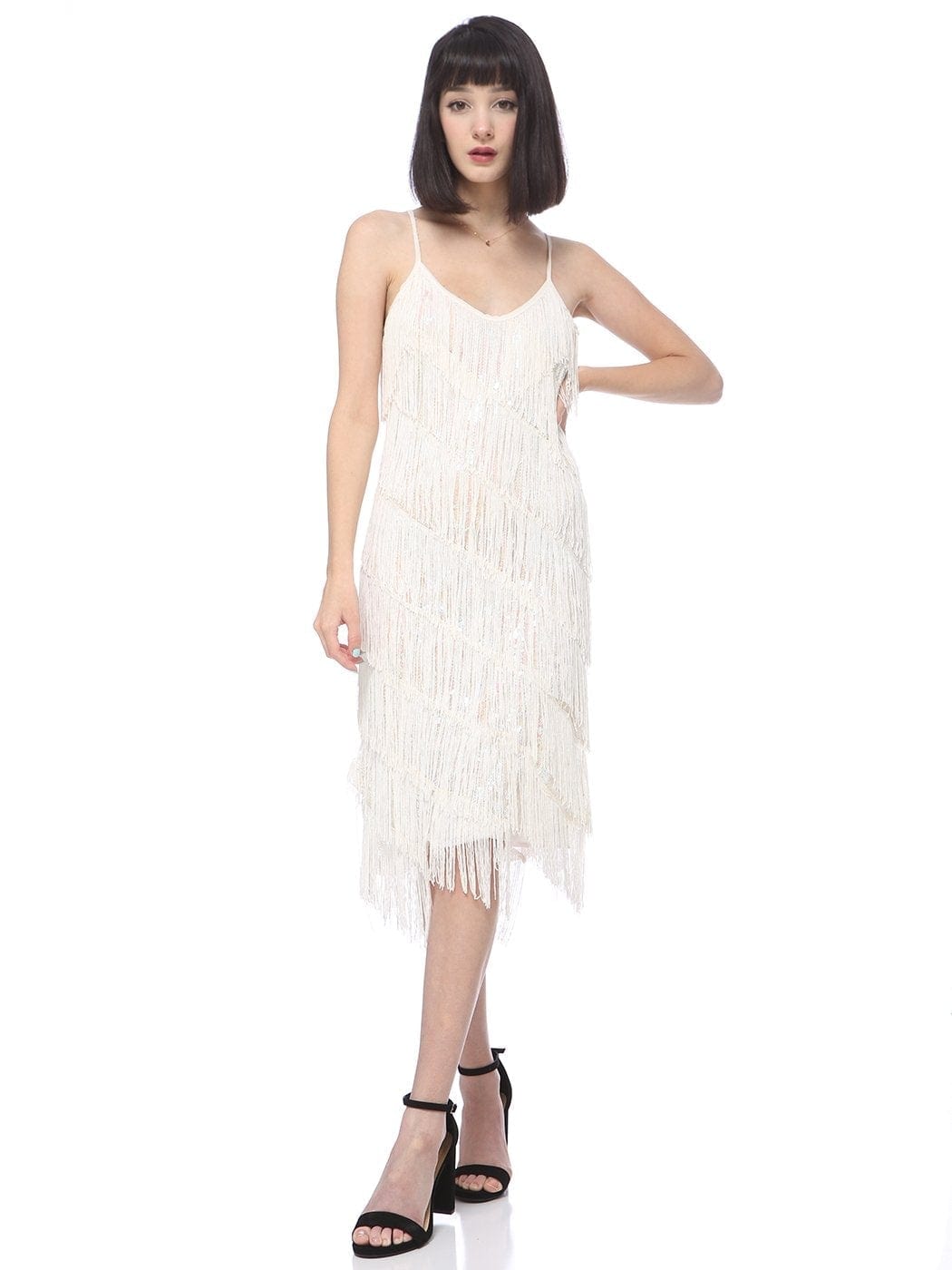 Vestido midi estilo flapper con flecos y lentejuelas