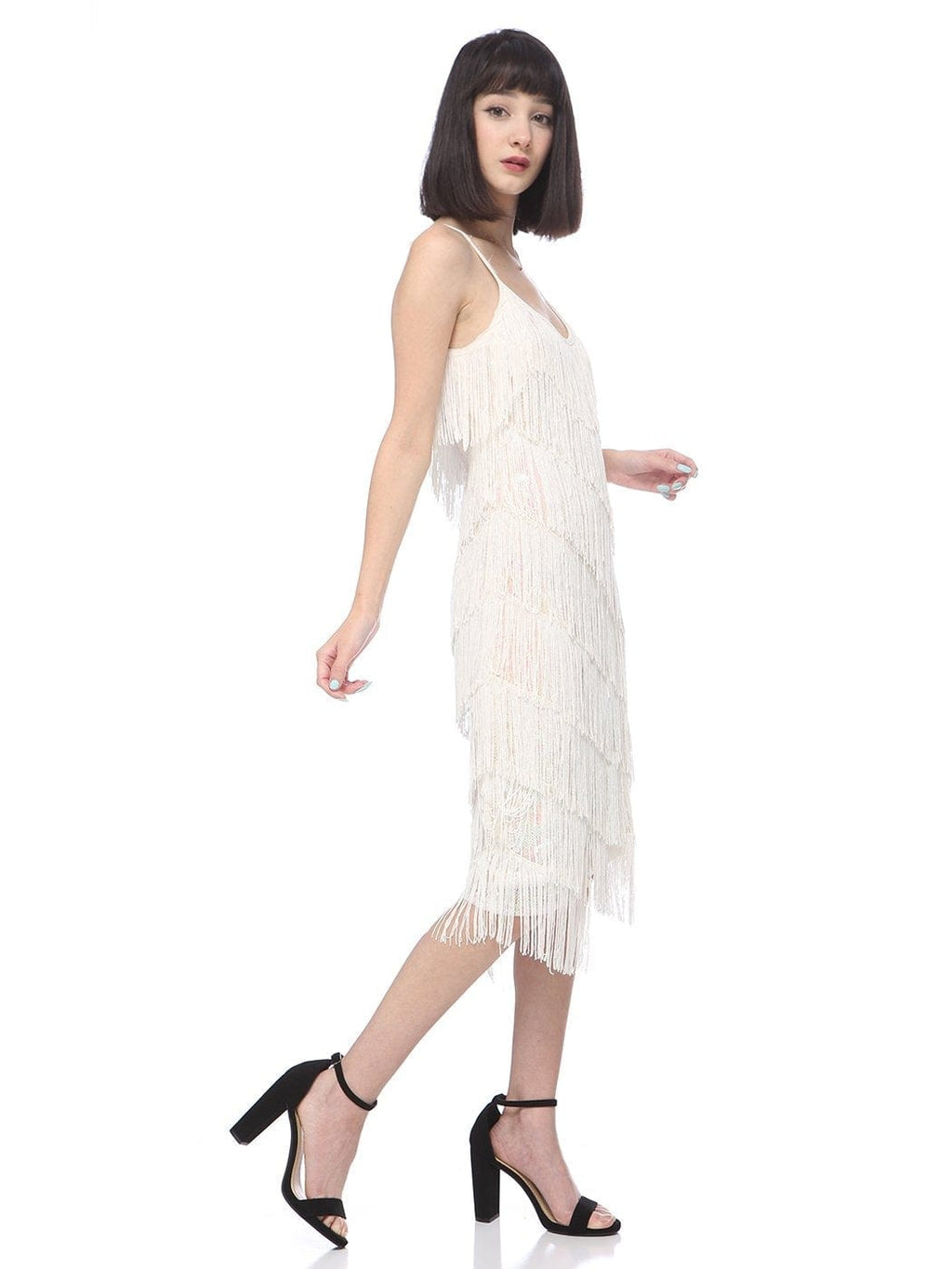 Vestido midi estilo flapper con flecos y lentejuelas