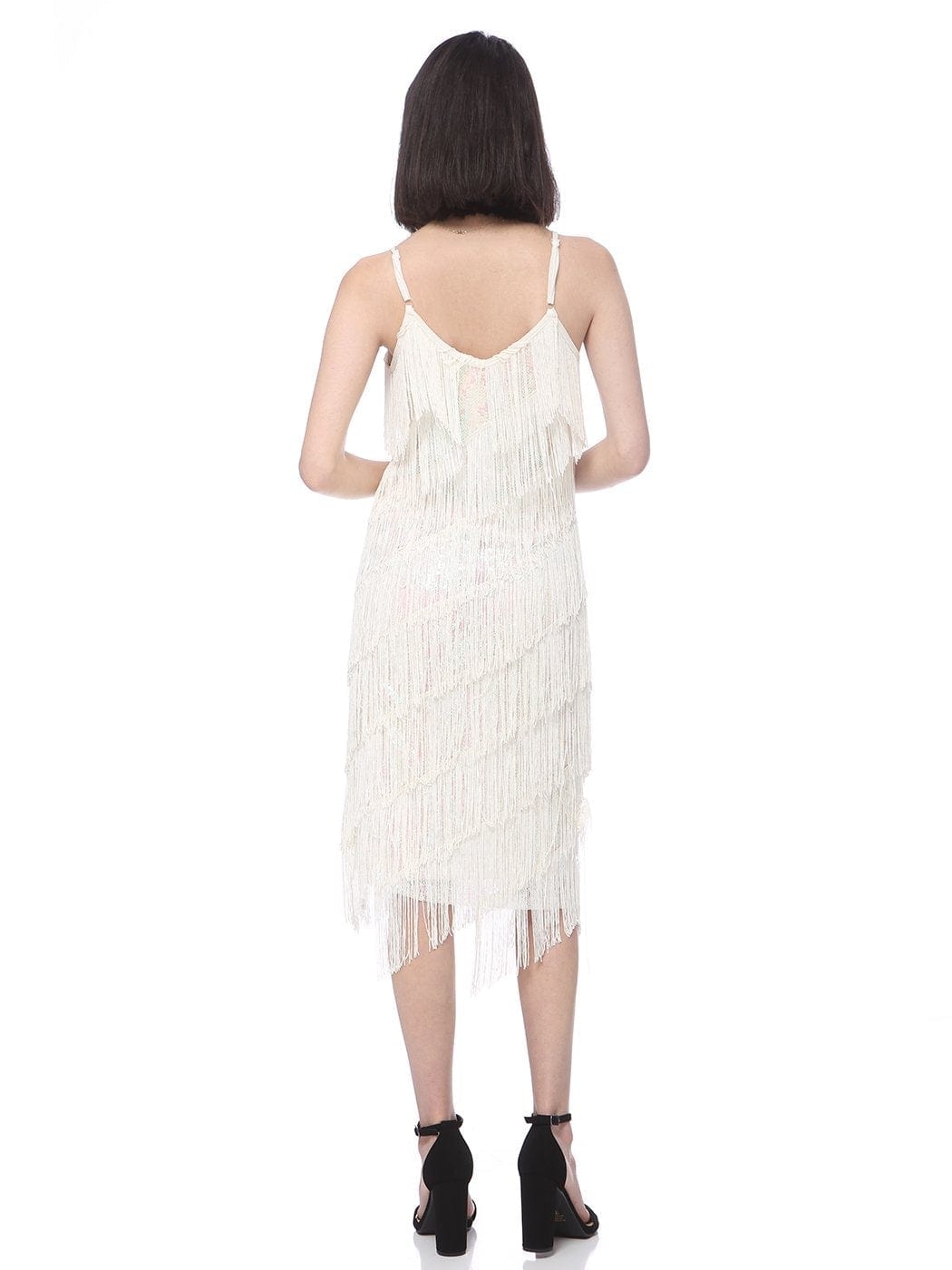 Vestido midi estilo flapper con flecos y lentejuelas