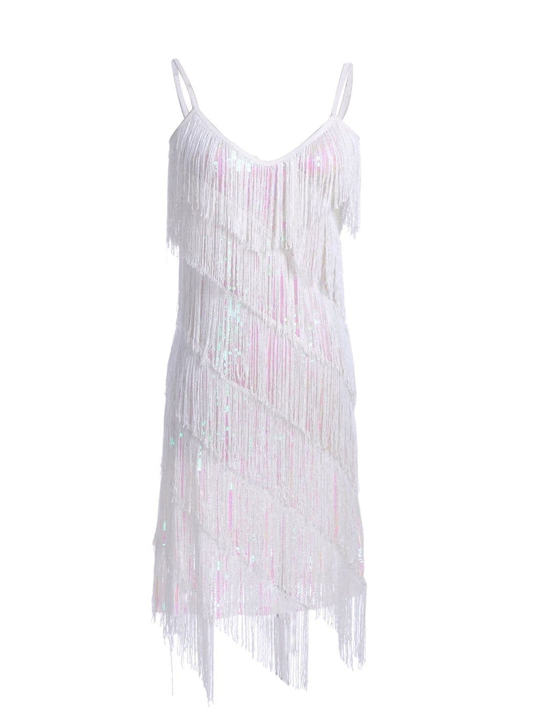 Vestido midi estilo flapper con flecos y lentejuelas