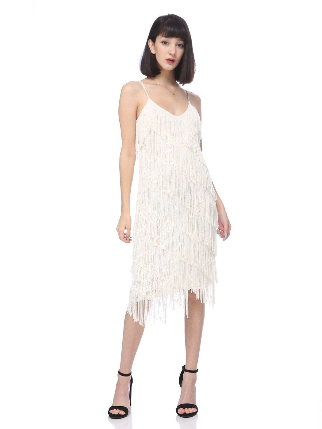 Vestido midi estilo flapper con flecos y lentejuelas