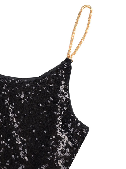 Camisola de tirantes finos con lentejuelas y cadena de metal brillante para mujer de Anna-Kaci para fiestas y clubes