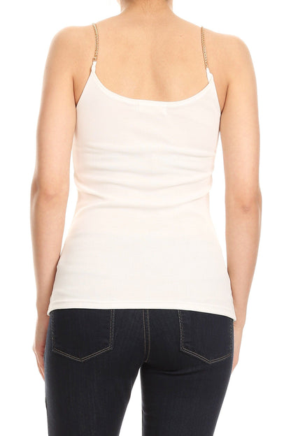 Camisola de tirantes finos con lentejuelas y cadena de metal brillante para mujer de Anna-Kaci para fiestas y clubes