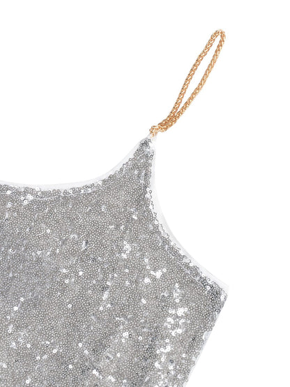 Camisola de tirantes finos con lentejuelas y cadena de metal brillante para mujer de Anna-Kaci para fiestas y clubes