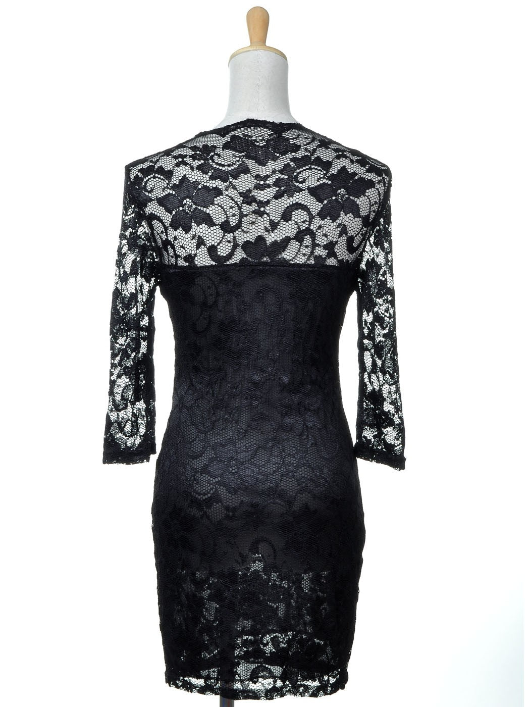 Vestido con escote en V y detalle de encaje floral negro
