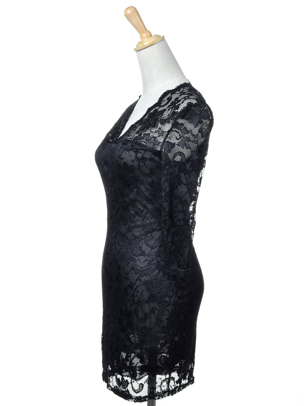Vestido con escote en V y detalle de encaje floral negro