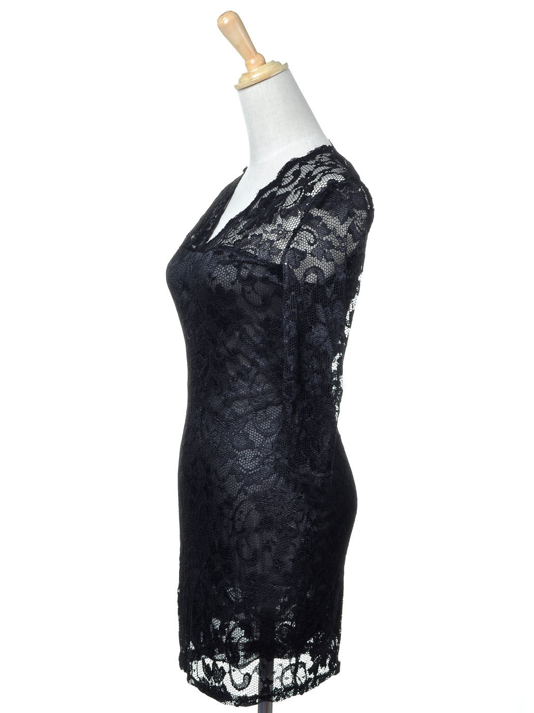 Vestido con escote en V y detalle de encaje floral negro
