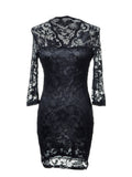 Vestido con escote en V y detalle de encaje floral negro