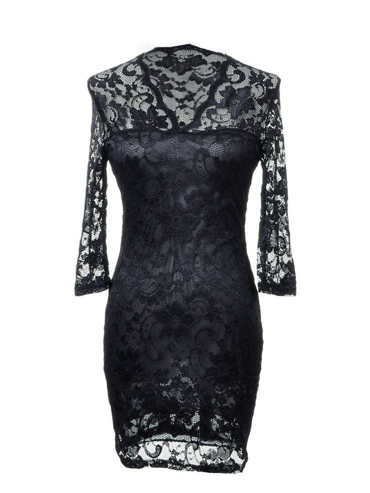Vestido con escote en V y detalle de encaje floral negro