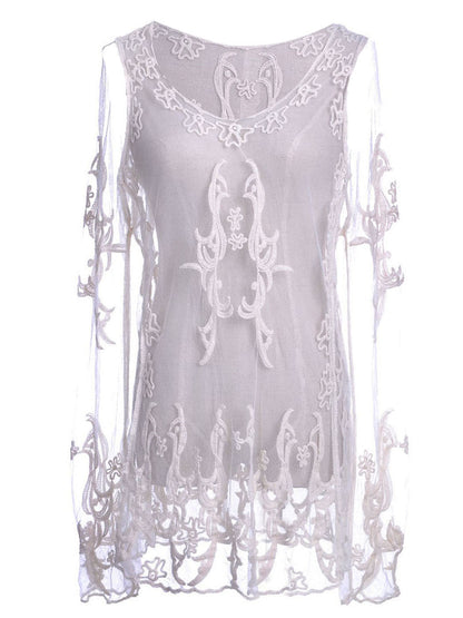 Blusa túnica con diseño divino elaborado en color beige con ajuste S/M