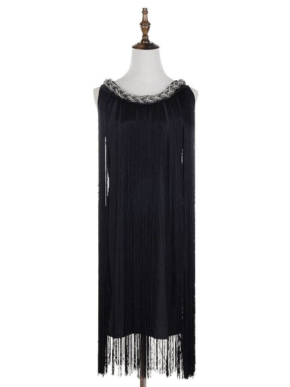 Braided Neck Chain Fringe Mini Dress