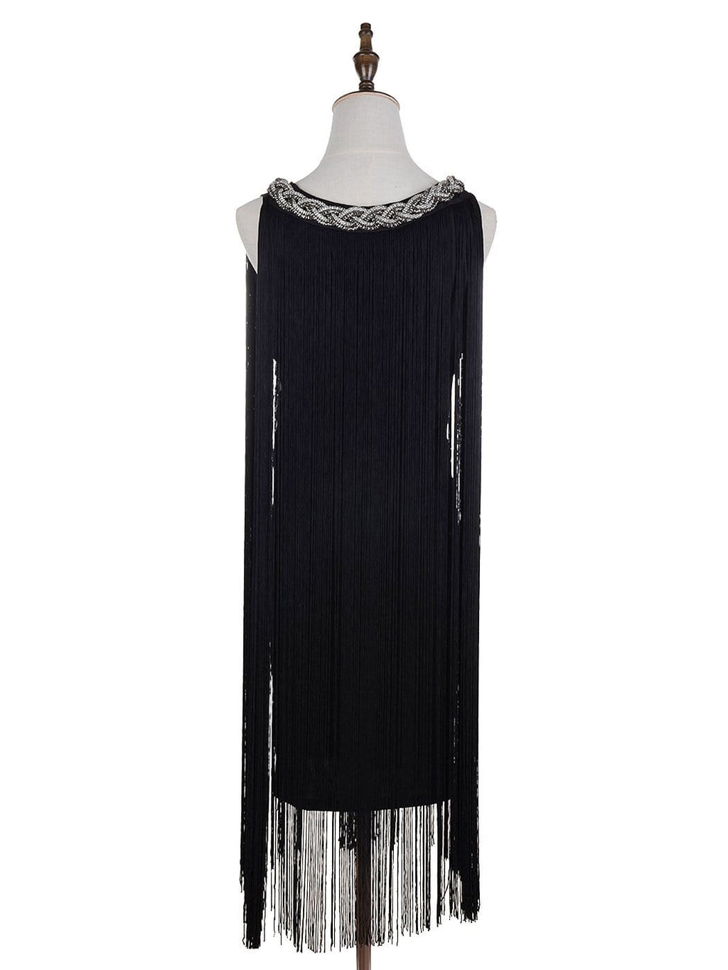 Vestido mini con flecos y cadena en el cuello trenzado