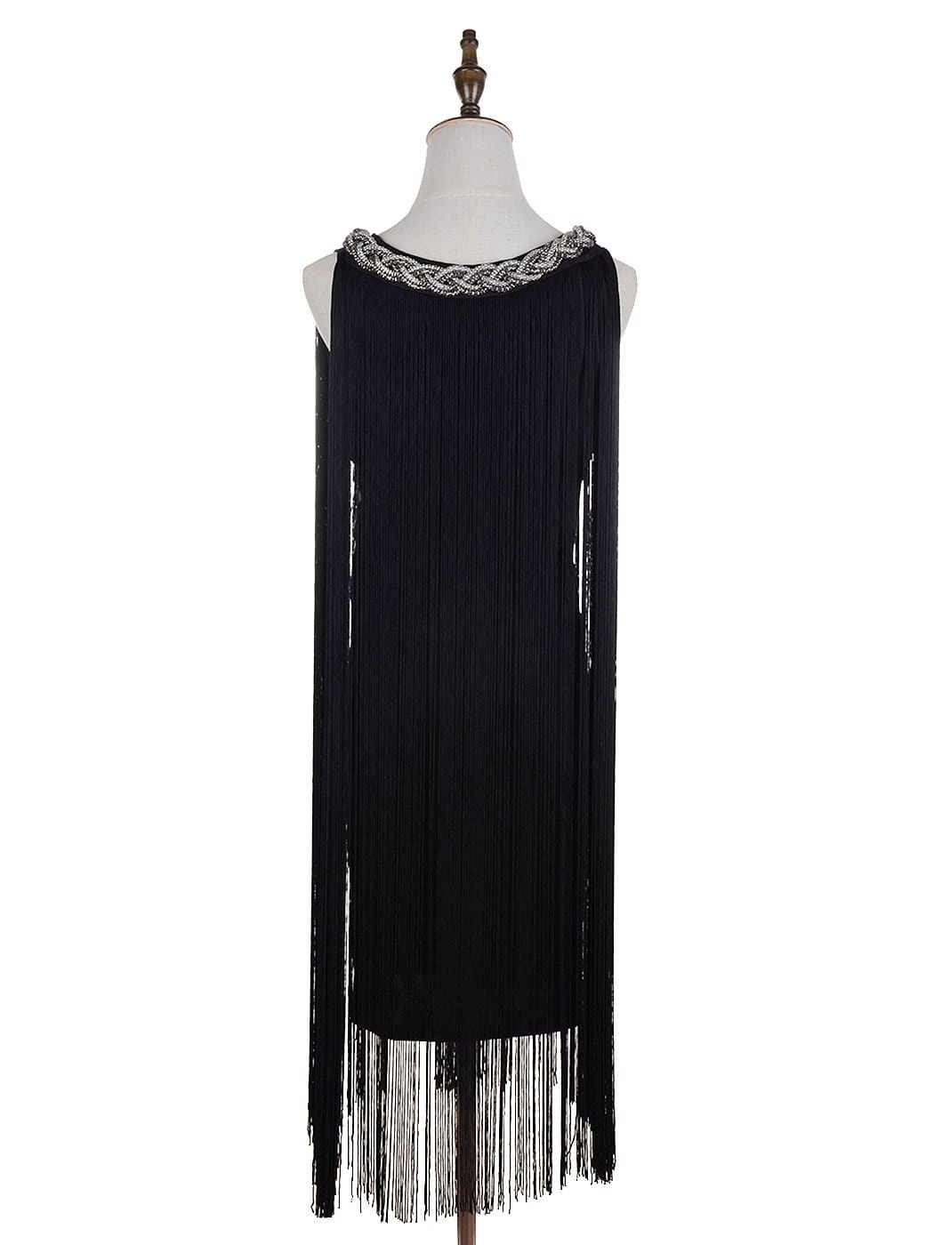 Vestido mini con flecos y cadena en el cuello trenzado